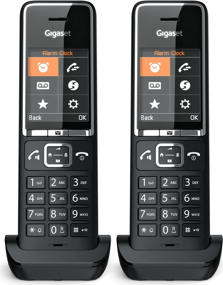 Gigaset COMFORT 550HX. Typ: Analoges/DECT-Telefon, Hörertyp: Kabelloses Mobilteil. Freisprecheinrichtung, Telefonbuch Kapazität: 200 Eintragungen. Anrufer-Identifikation. Bildschirmdiagonale: 5,59 cm (2.2"). Produktfarbe: Schwarz. Anzahl enthaltener Handsets: 2 (L36852-H3051-R104)