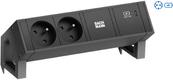 Bachmann DESK2 Steckdosenleiste Farbe schwarz, ähnlich RAL9005 mit erhöhtem Berührungsschutz 2xSchutzkontaktsteckdosen schwarz 1xUSB C 60W Charger Zuleitung 0,2m H05VV-F3G1,5mm² schwarz mit GST18i3 Stecker inkl. Haltewinkel Logo verpackt im Karton (902.964)