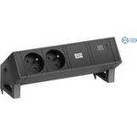 Bachmann DESK2 Steckdosenleiste Farbe schwarz, ähnlich RAL9005 mit erhöhtem Berührungsschutz 2xSchutzkontaktsteckdosen schwarz 1xUSB C 60W Charger Zuleitung 0,2m H05VV-F3G1,5mm² schwarz mit GST18i3 Stecker inkl. Haltewinkel Logo verpackt im Karton (902.964)