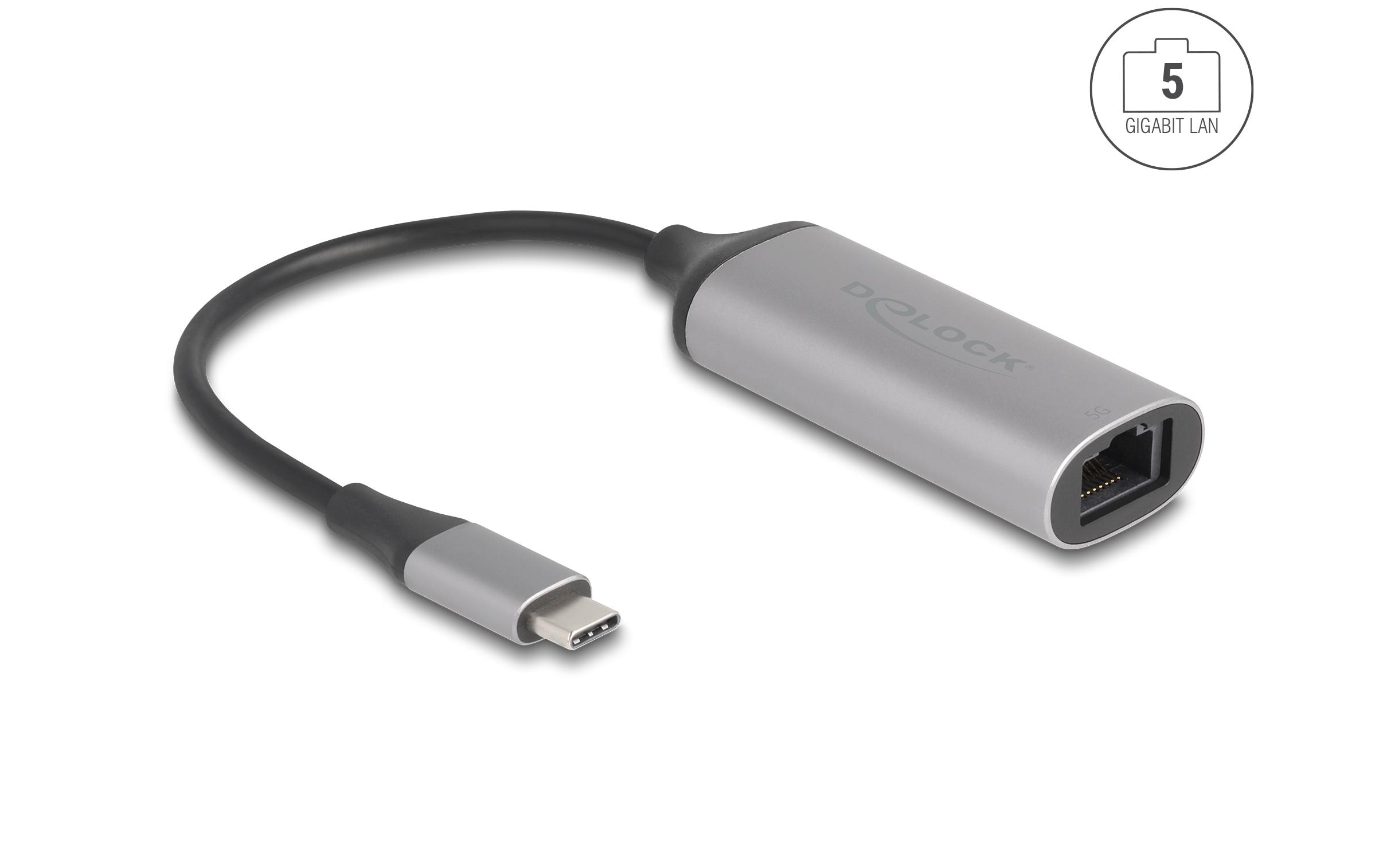 Delock USB Type-C Adapter zu 5 Gigabit LAN Anthrazit