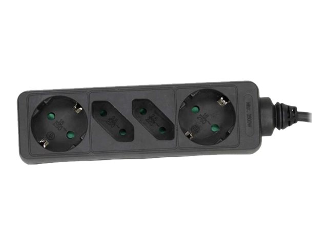 InLine Steckdosenleiste 4-fach, 2x Schutzkontakt + 2x Euro, 1,5 m, Schwarz