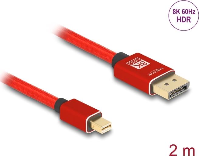 Delock Mini DisplayPort zu Kabel 8K 60 Hz 2 m rot Metall ohne (81095)