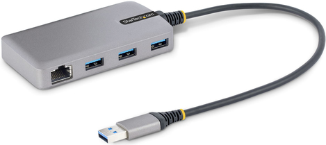 StarTech.com 3-Port USB Hub with Ethernet, 3x USB-A Ports, Gigabit Ethernet RJ45, USB 3.0 5Gbps, Bus-Powered, USB Hub w/ GbE and 1ft/30cm Long Cable, Portable Laptop USB Hub (5G3AGBB-USB-A-HUB)