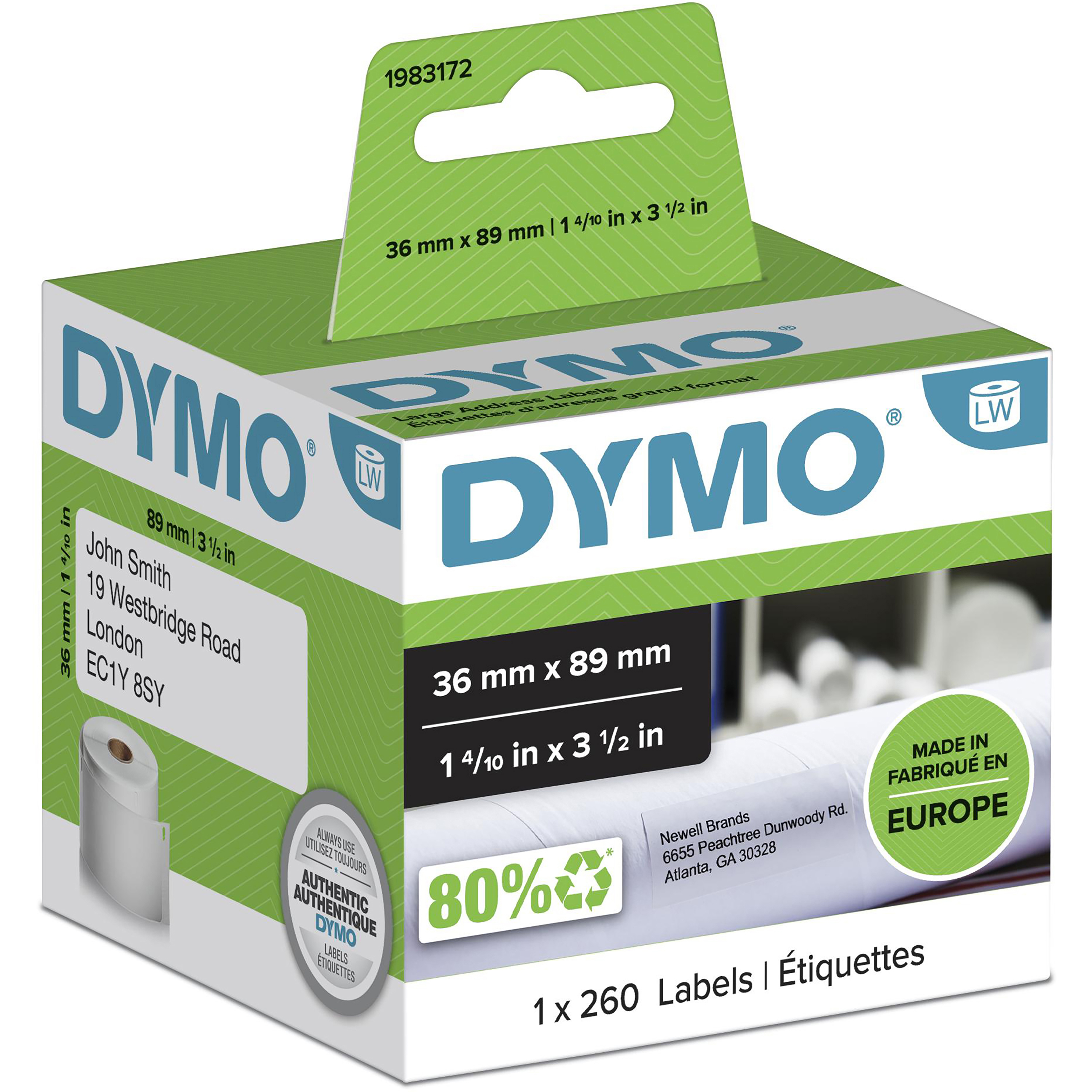 DYMO LabelWriter Adressetiketten Large 89 x 36 mm 260 Etiketten Selbstklebend Weiß