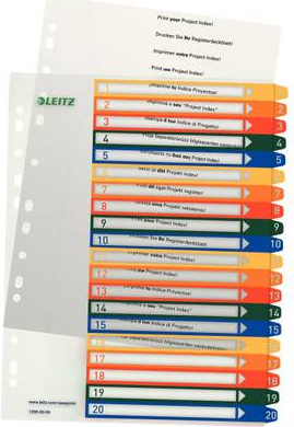 Esselte 12960000. Typ: Numeric tab index, Material: Polypropylen (PP), Produktfarbe: Mehrfarben. Breite: 245 mm, Länge: 30,5 cm, Höhe: 4 mm (12960000)