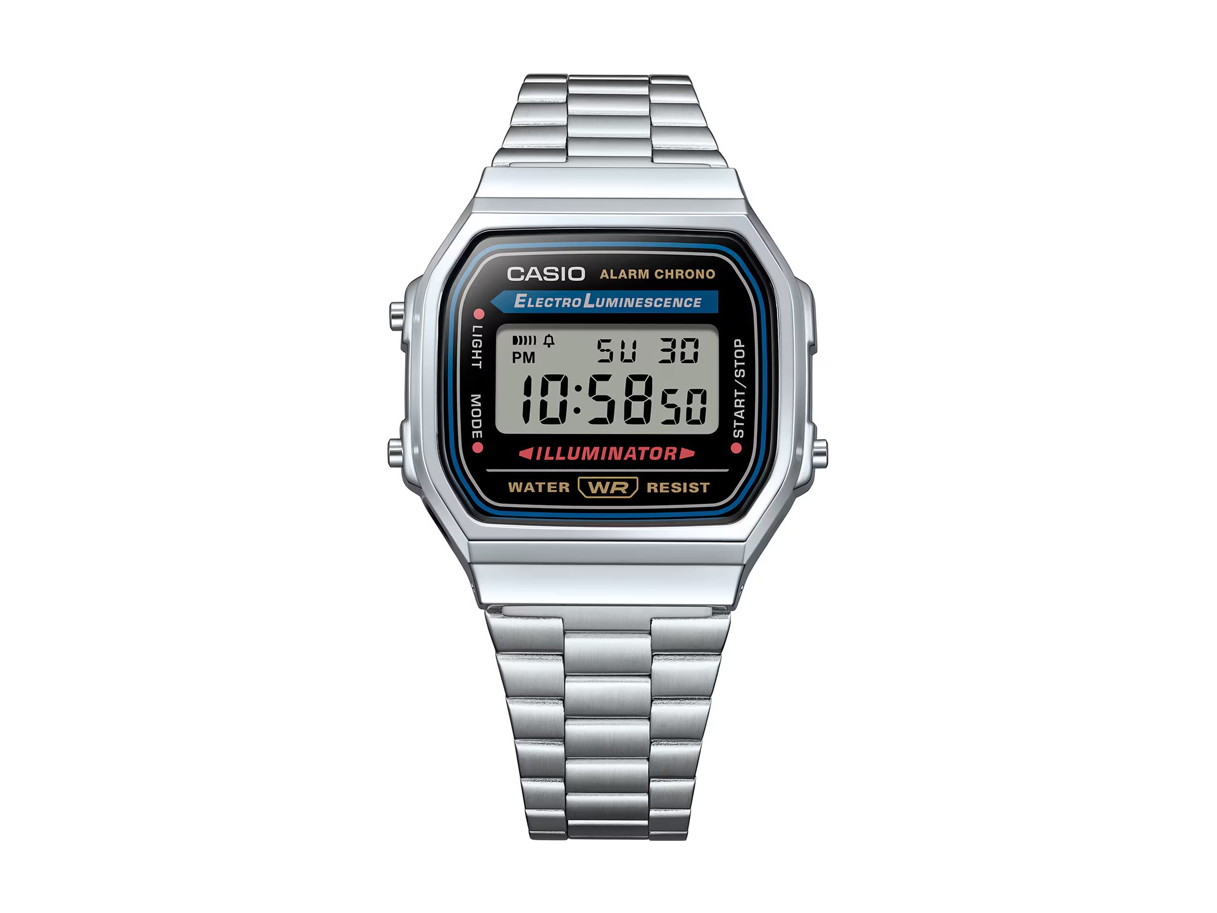 Casio Vintage A168WA-1WDF Unisex-Digitaluhr Edelstahlarmband Silber
