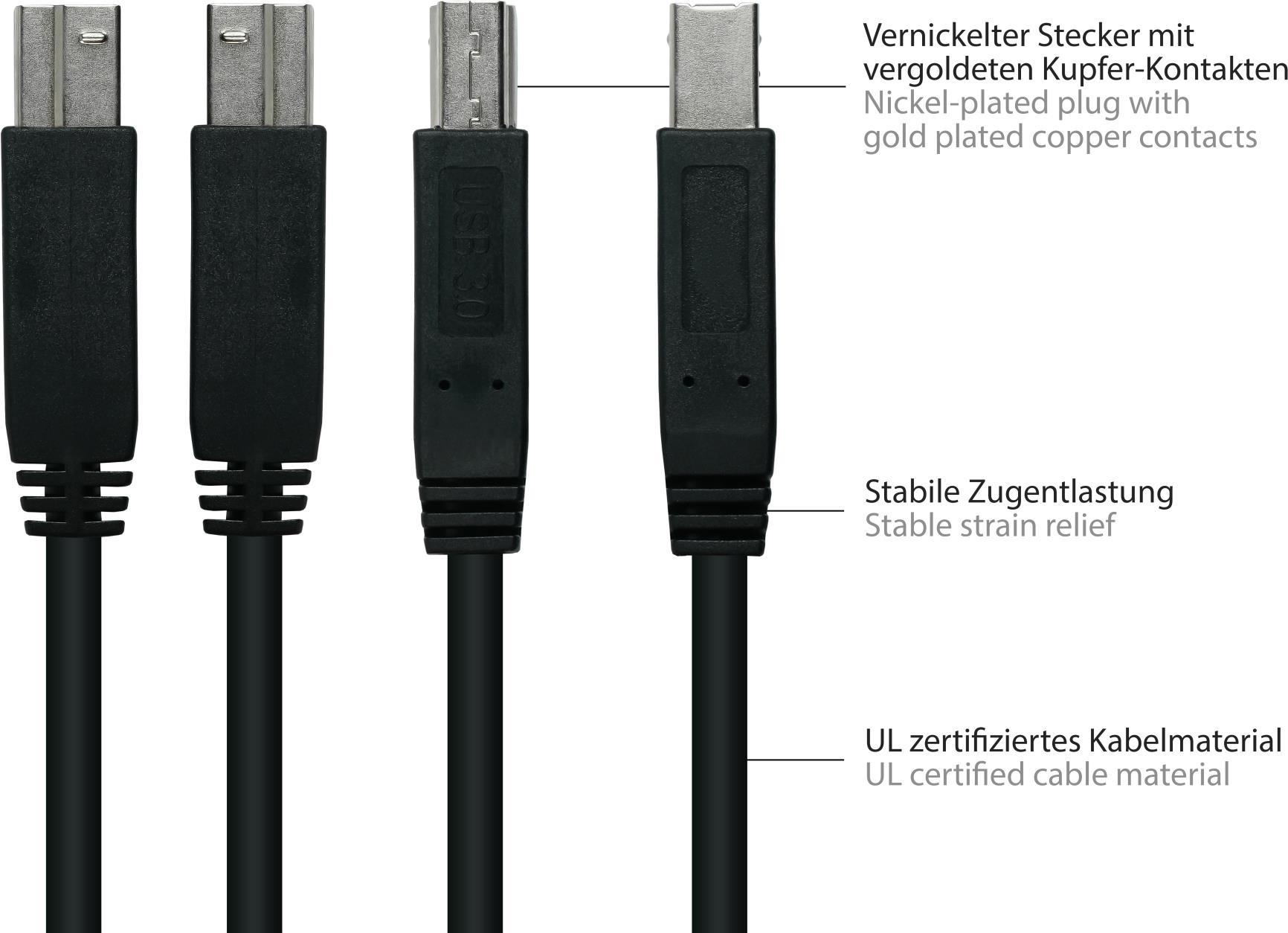 ALCASA UK30P-AB-050S USB Kabel 5 m USB 3.2 Gen 1 (3.1 Gen 1) USB A USB B Schwarz (UK30P-AB-050S)