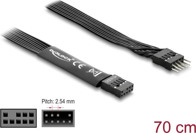 Delock HD Audio Flachbandkabel Mainboard Verlängerungskabel 9 Pin Pfostenstecker zu Pfostenbuchse 70 cm schwarz (86058)
