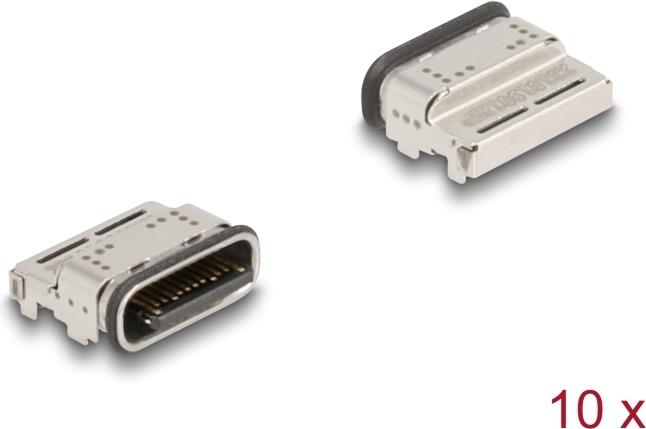 Delock USB 5 Gbps USB Type-C™ Buchse 24 Pin SMD Steckverbinder zur Lötmontage wasserfest 10 Stück (66944)