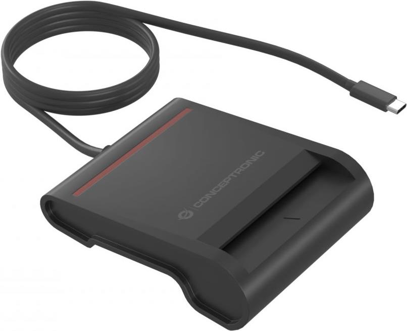 Conceptronic SCR01BC USB-C Smart-ID Kartenleser. Schnittstelle: USB Typ-C. Kabellänge: 0,9 m, Produktfarbe: Schwarz. Gewicht: 58 g (SCR01BC)