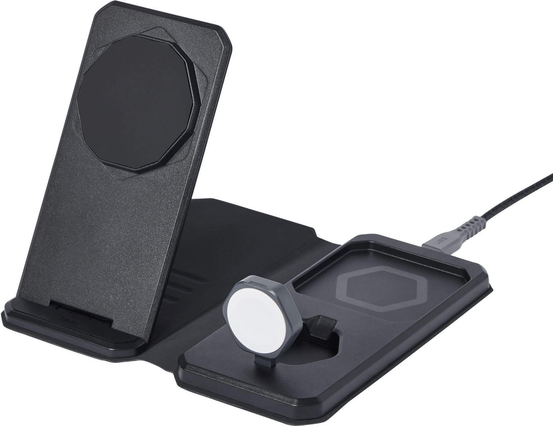 UAG Urban Armor Gear SRGE 3-IN-1 faltbares Reise- und Tischladegerät / Magnetic Wireless Charger + Watch | 15W | Qi | schwarz/grau | 9B4412114030 (9B4412114030)