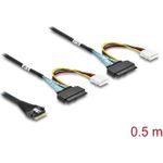 Delock PCIe 4.0 Kabel Slim SAS SFF-8654 8i zu 2 x U.2 SFF-8639 Buchse+ Stromanschluss 0.5 (82296)