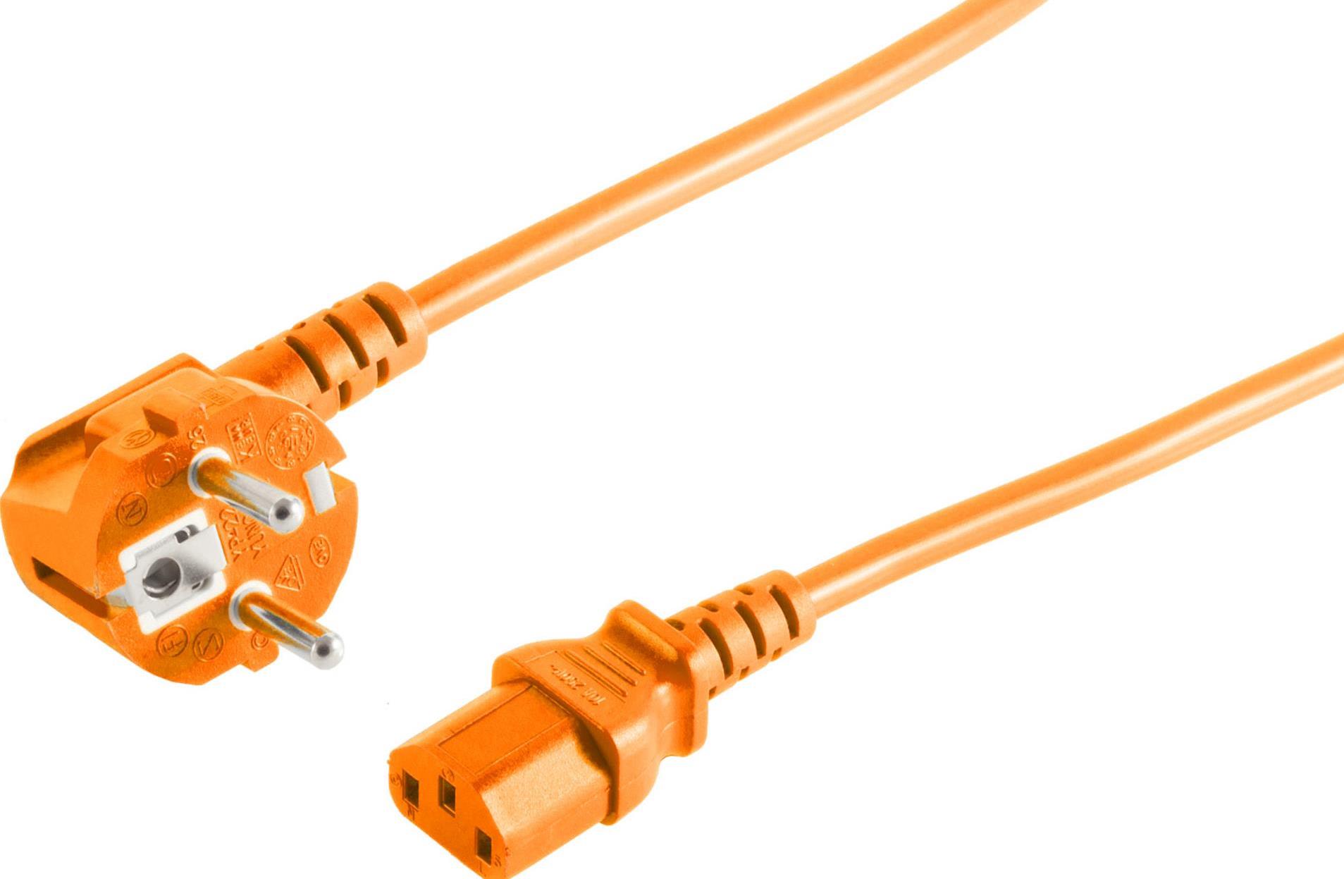 S/CONN maximum connectivity Netzanschlusskabel, Schutzkontaktstecker 90° auf Kaltgerätebuchse, 230 V für Kaltgeräte, CEE7/7-C13, VDE, orange, 3,0m (09-05047)