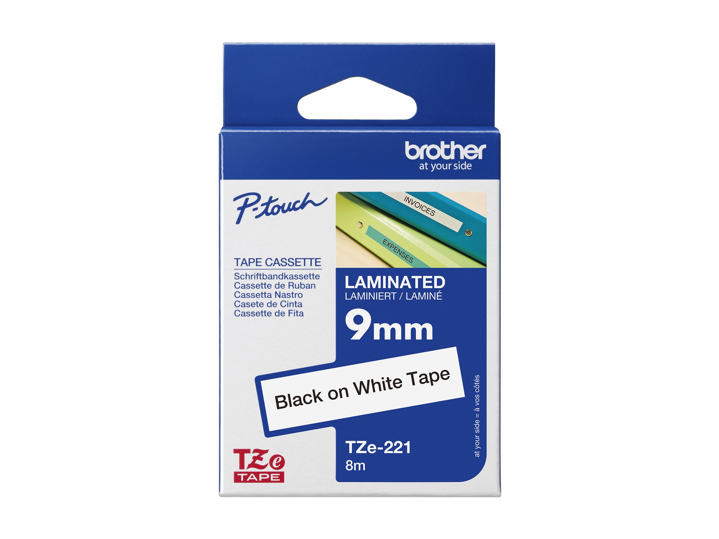 Brother Schriftbandkassette TZ221 9mm 8m Schwarz auf Weiß