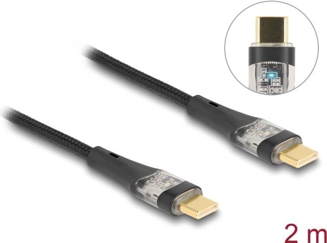 Delock USB 2.0 Schnellladekabel USB Type-C™ Stecker zu Stecker transparent PD 3.0 100 W 2 m (80764)