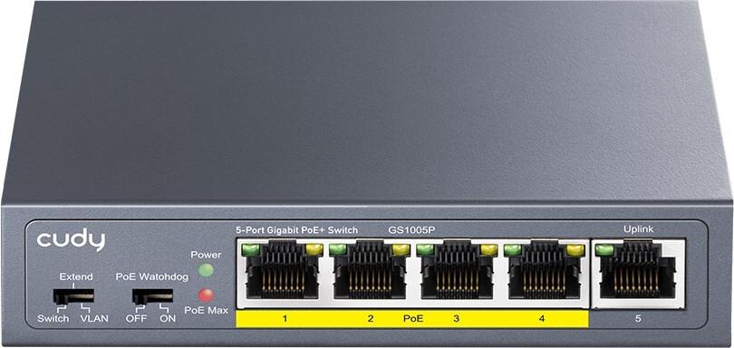 Cudy GS1005P Gigabit Ethernet Switch 5 Ports PoE+ Grau