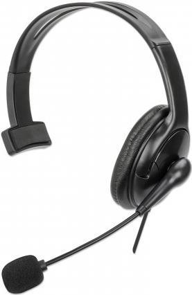 MANHATTAN Mono USB-Headset mit reversiblem Mikrofon Ohrumschließendes Design (Over-Ear), Ohrmuschel einseitig, Mikro links oder rechts tragbar, USB-A-Stecker, kabelgebunden, integrierte Lautstärkeregelung und Stummschaltung, schwarz (180849)