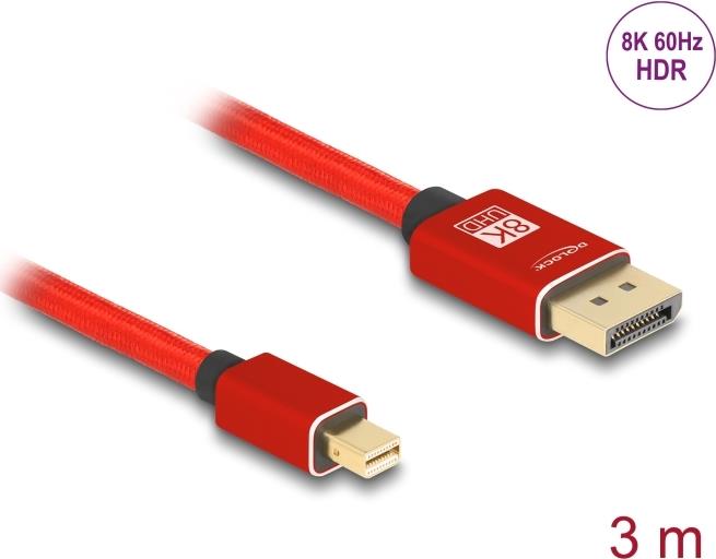 Delock Mini DisplayPort zu Kabel 8K 60 Hz 3 m rot Metall ohne (81096)