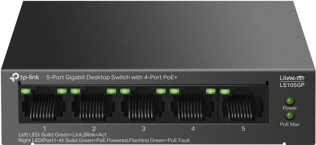 TP-Link LiteWave LS105GP Netzwerk-Switch Unmanaged Gigabit Ethernet (10/100/1000) Power over Ethernet (PoE) Schwarz (LS105GP)