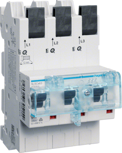 Hager HTS363C. Eingangsspannung: 230/400 V. Module Menge (max): 4,5 Modul(e), Schaltleistung: 63 A. Breite: 81 mm, Höhe: 158 mm (HTS363C)