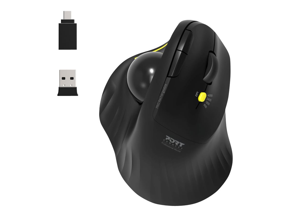 Port Designs PORT Connect Professional Ergonomische Trackball-Maus Kabellos Bluetooth 2.4 GHz Schwarz