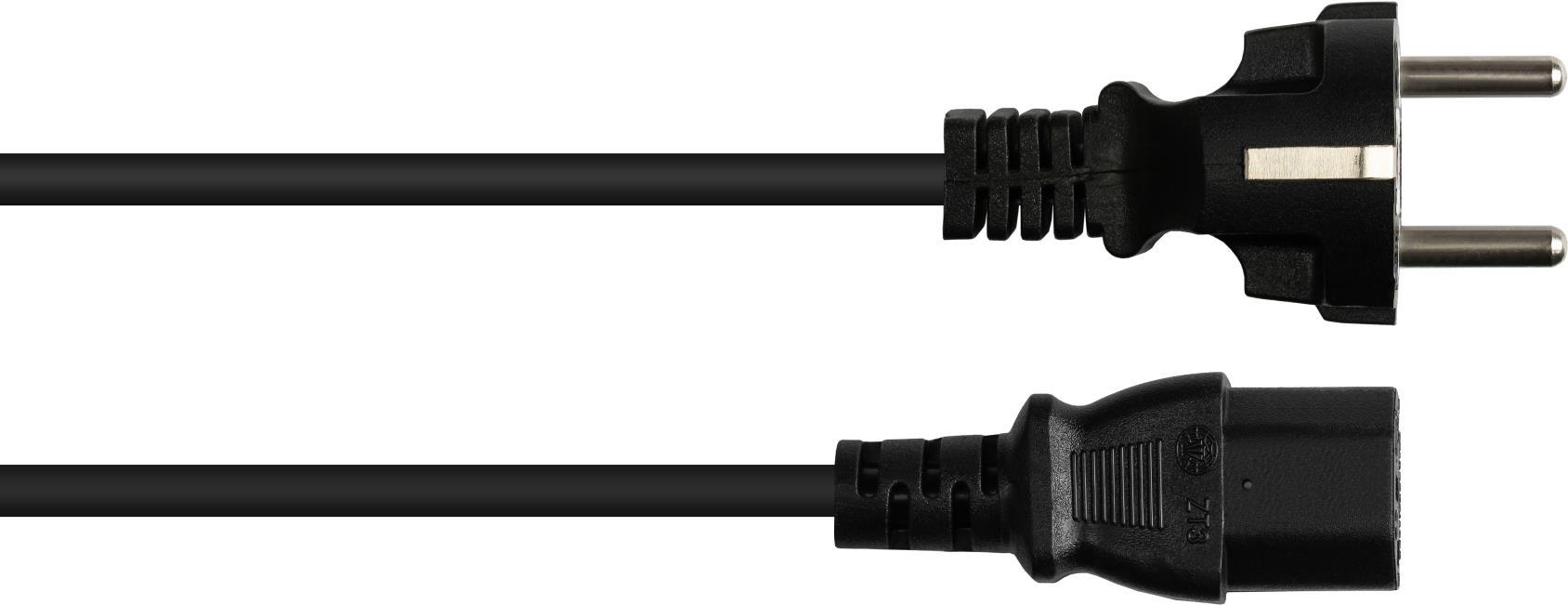 ALCASA Netzkabel Schutzkontakt-Stecker Typ E+F (CEE 7/7, gerade) an C13 (gerade), schwarz, 1,00 mmÂ²