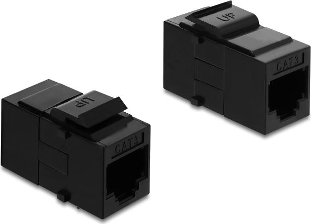 Delock Keystone Modul Kupplung RJ14 Buchse zu RJ14 Buchse Cat.3 Kunststoff schwarz (91377)