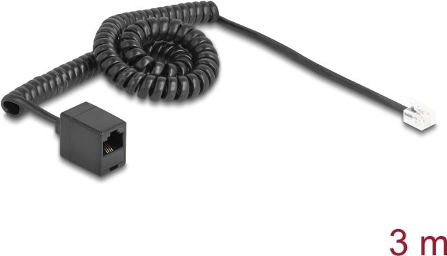 Delock Telefonkabel Spiralkabel RJ11 Stecker zu RJ45 Buchse schwarz 3 m (90064)