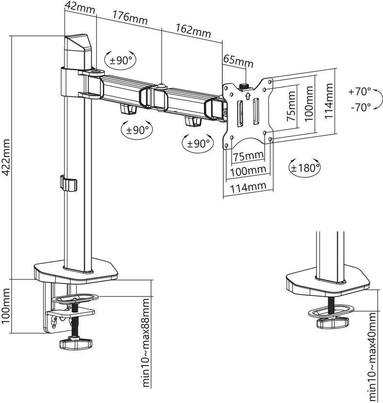 ACT AC8335 Flachbildschirm-Tischhalterung 81,3 cm (32" ) Klemme /Bolzen Silber (AC8335)