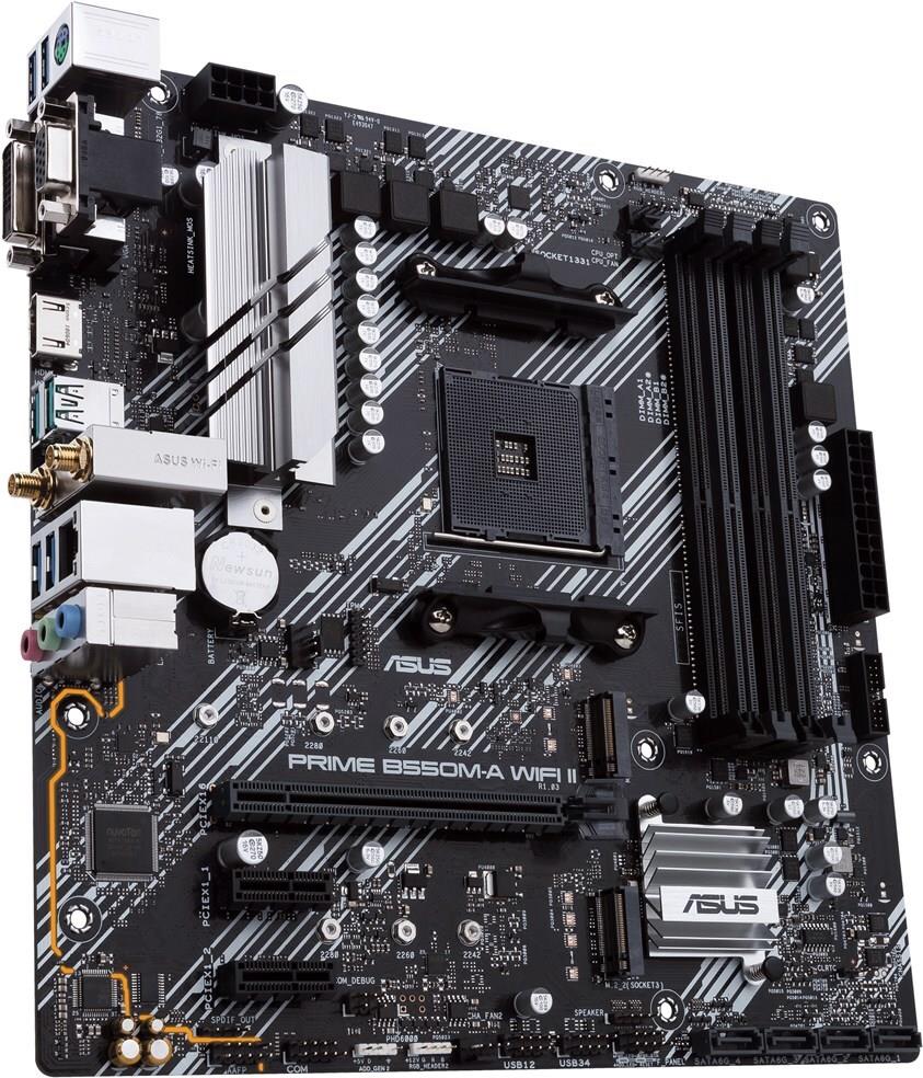 ASUS Prime B550M-A WIFI II Mainboard Micro ATX AMD B550 Socket AM4 Wi-Fi 6 Silber; Schwarz