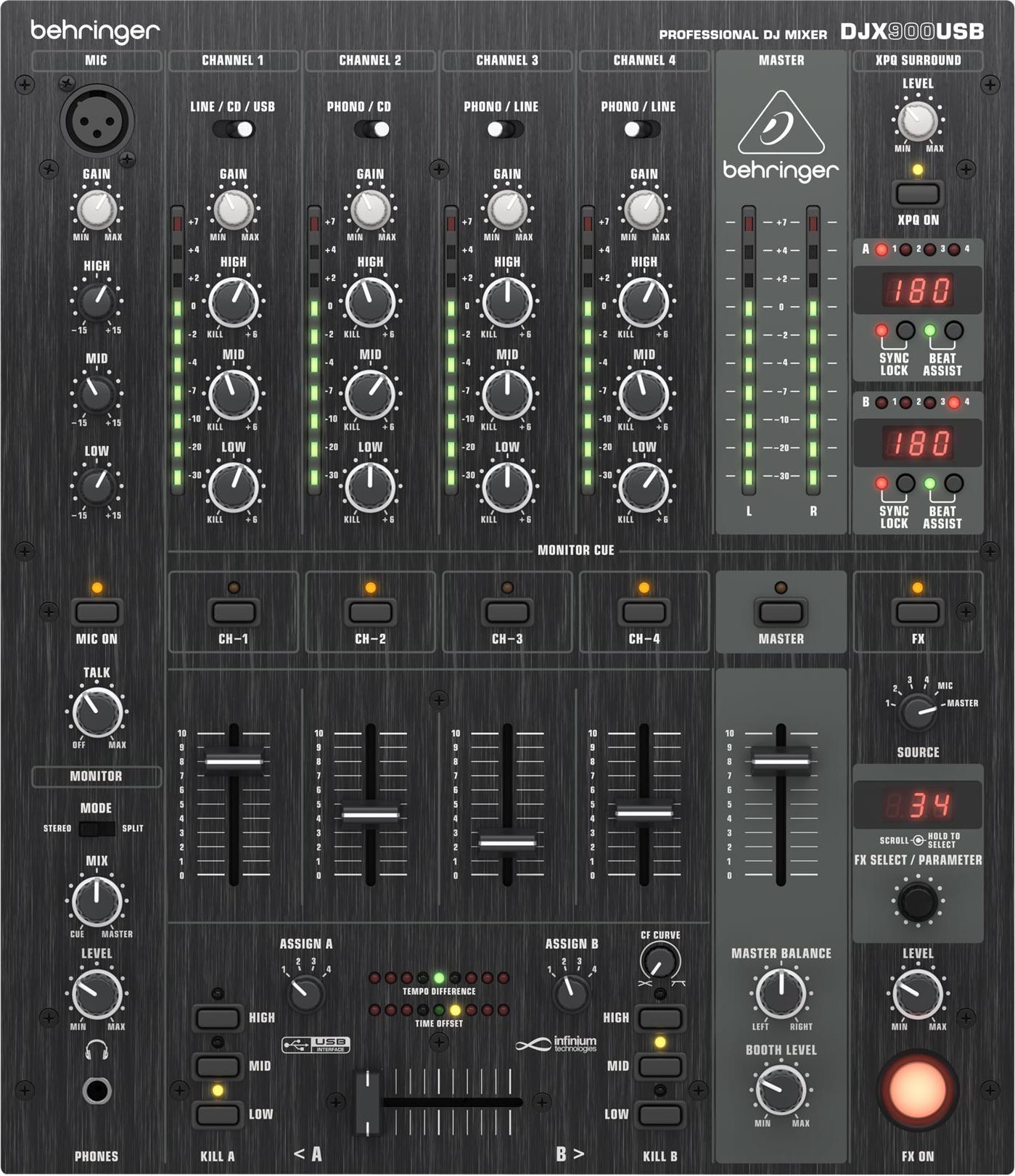 Behringer PRO MIXER DJX900USB DJ-Mixer Analog 5-Kanal DSP FX Schwarz