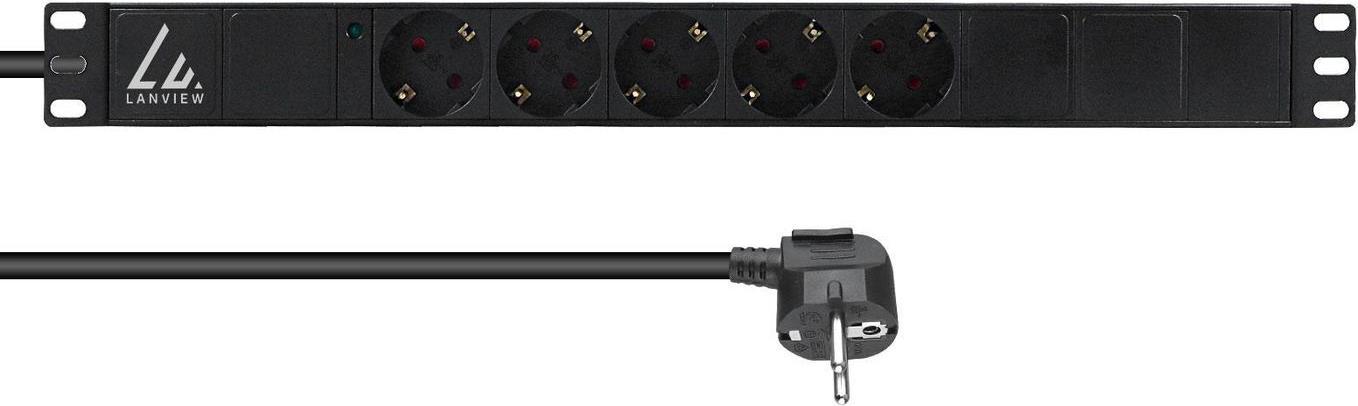 Lanview 19'' rack mount power strip 1U 10A with 5 x Schuko type - Rack-Modul (LVR-3MSCH-LIC-SCH5)