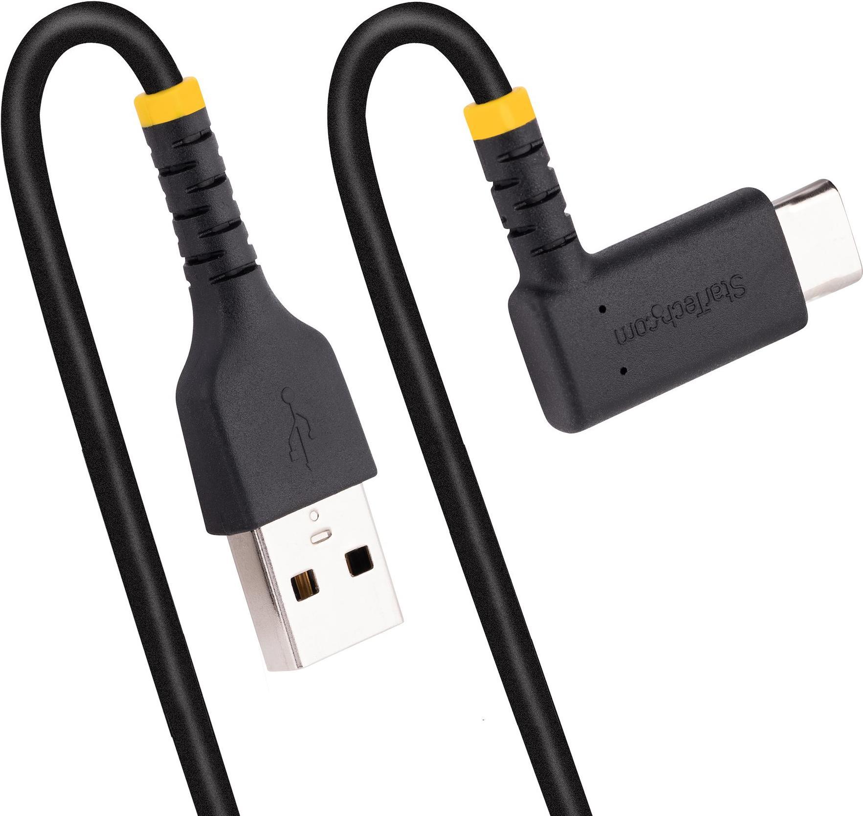 StarTech.com 6ft (2m) USB A to C Charging Cable Right Angle, Heavy Duty Fast Charge USB-C Cable, USB 2.0 A to Type-C, Durable and Rugged Aramid Fiber, 3A, S20/iPad/Pixel (R2ACR-2M-USB-CABLE)