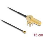 Delock Antennenkabel RP-SMA 90° PCB Buchse zum Einbau zu I-PEX Inc., MHF® I Stecker 1.13 15 cm Gewindelänge 15 mm (12039)