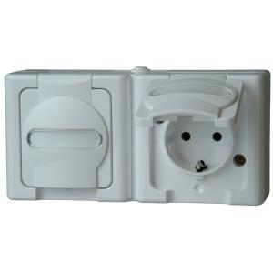 Kombination waagerecht Schalter/Schutzkontaktsteckdose AP-Feuchtraum BLUE ELECTRIC arktis (131202003)