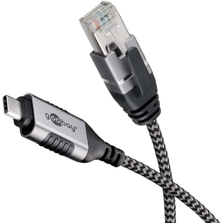 Goobay Ethernet-Kabel USB-C auf RJ45 Slim 2 m Schwarz, Grau