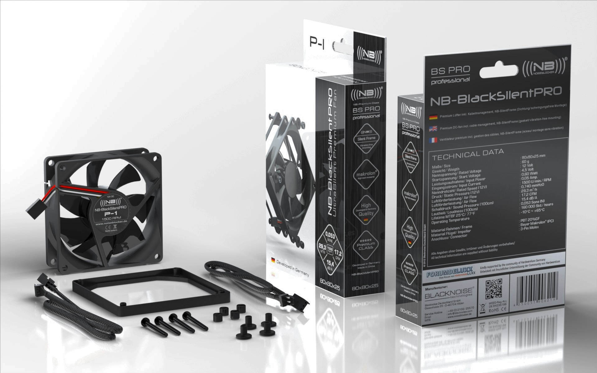 Noiseblocker BlackSilentPRO P-1 80x80x25 mm Gehäuselüfter Schwarz