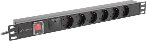 Lanberg PDU 19" LANBERG 1U 16A 2M 6X SCHUKO OUTLETS BLACK (PDU-06F-0200-BK)