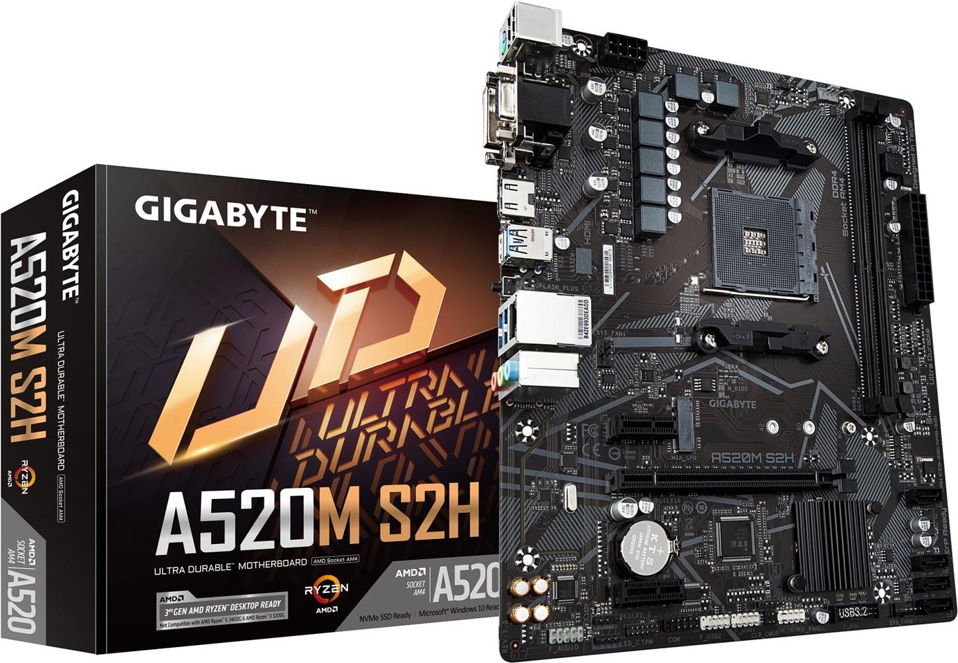 Gigabyte A520M S2H Mainboard AMD A520 Sockel AM4 Micro ATX Schwarz
