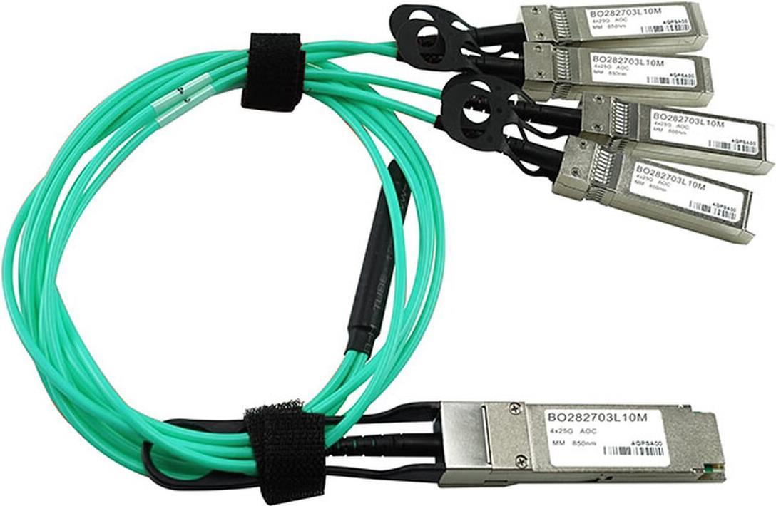 Kompatibles Palo Alto Networks QSFP28-SFP28-5M QSFP28 BlueOptics Aktives Optisches Kabel (AOC), Breakout 4 Kanal QSFP28 auf 4xSFP28, 100GBASE-SR4/4x25GBASE-SR, 5 Meter (Q28-S28-5M-PA-BO)