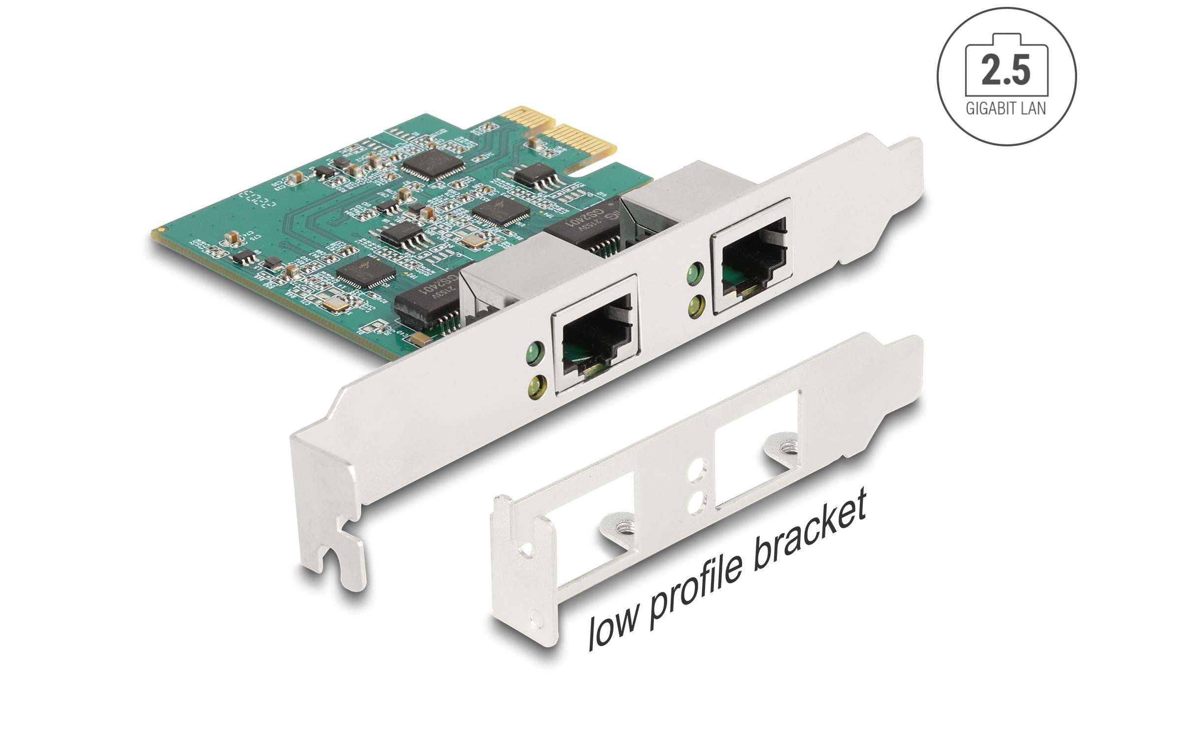 Delock 88101 Netzwerkkarte 2 x RJ45 2.5 Gbit/s PCIe 2.1 x1 Weiß