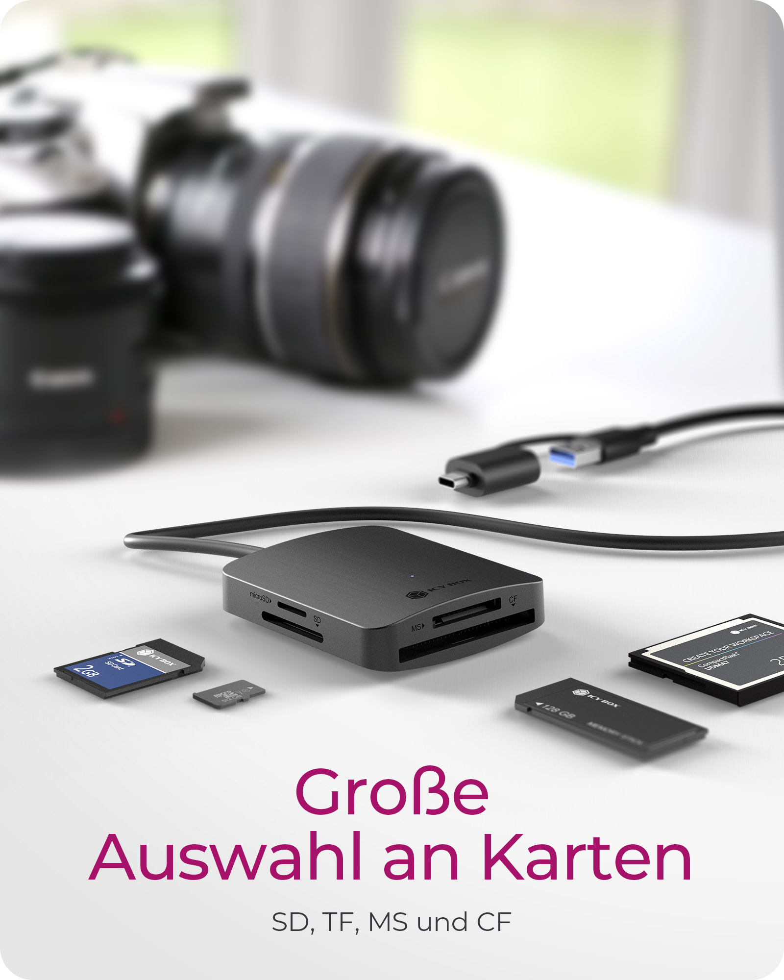 ICY BOX IB-CR302-CU3 Multi-Kartenleser USB 3.2 Gen 1 Type-C + Type-A Schwarz