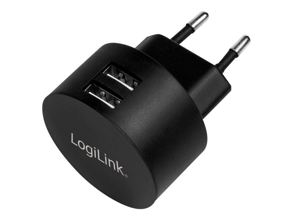 LogiLink USB Steckdosenadapter 2-Port Fast Charging 10,5 W Schwarz