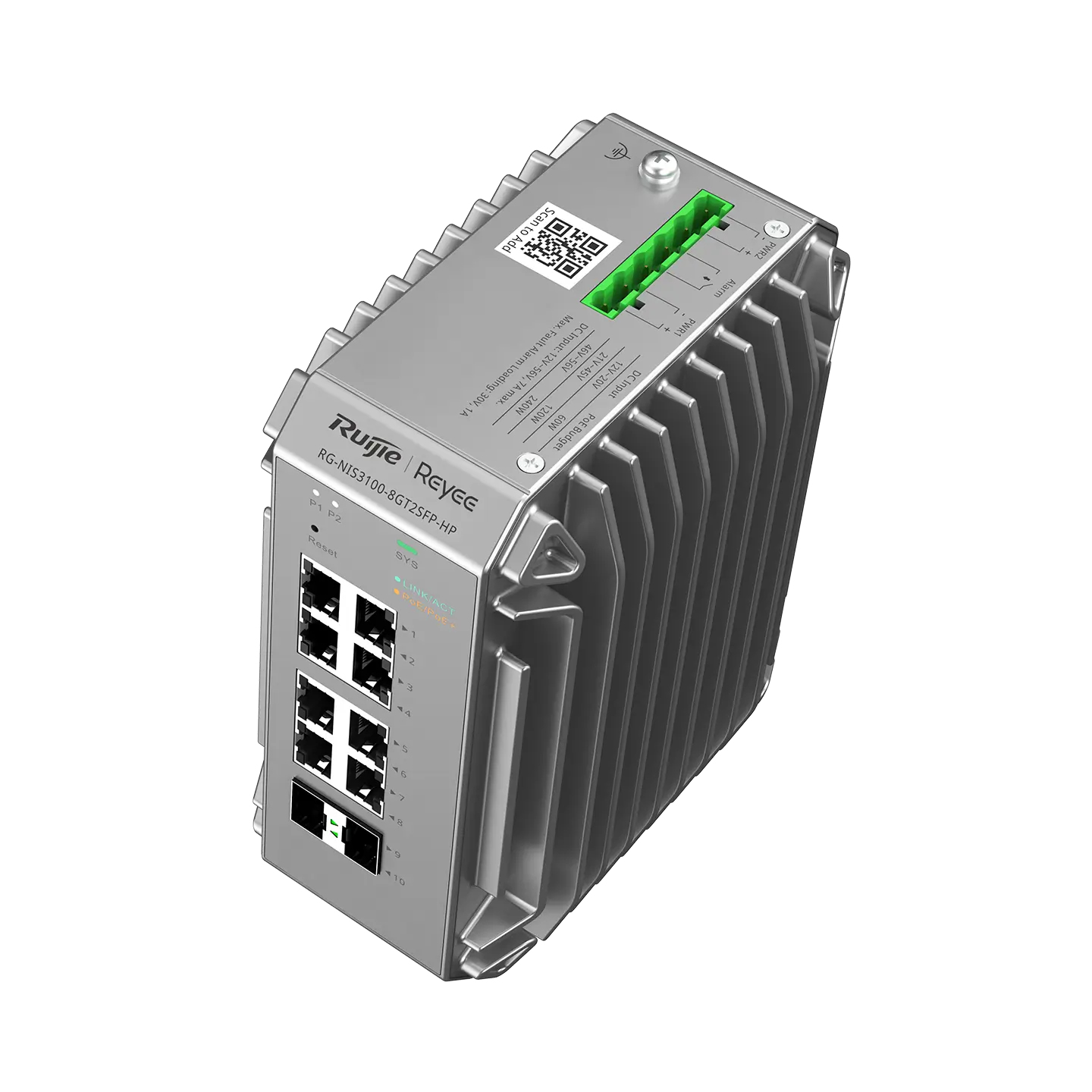 Ruijie Reyee RG-NIS3100-8GT2SFP-HP 10-Port Managed Industrie-Switch 8x RJ-45 Gigabit 2x SFP Grau