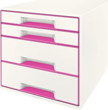 Esselte-Leitz LEITZ Schubladenbox WOW CUBE, 4 Schübe, perlweiß/pink für Format DIN A4 Maxi, Hochglanz, Schubladen mit Auszugs - 1 Stück (5213-20-23)