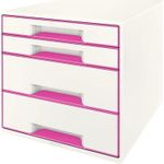 Esselte-Leitz LEITZ Schubladenbox WOW CUBE, 4 Schübe, perlweiß/pink für Format DIN A4 Maxi, Hochglanz, Schubladen mit Auszugs - 1 Stück (5213-20-23)