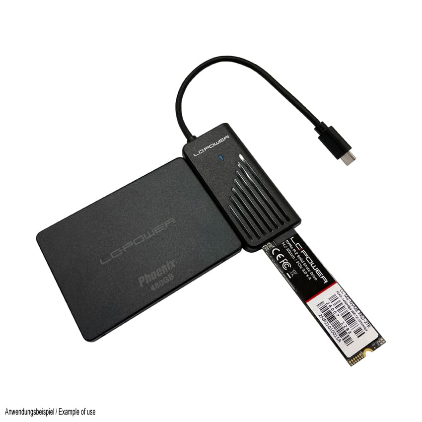 LC-Power LC-ADA-USB-SATA-NVME USB-C Adapter für NVMe M.2 SSD & 2,5"/3,5" SATA Schwarz