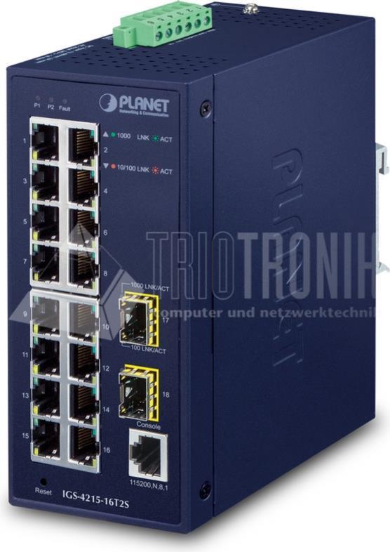 PLANET TECHNOLOGY Industrial 16-Port Managed Switch IGS-4215-16T2S