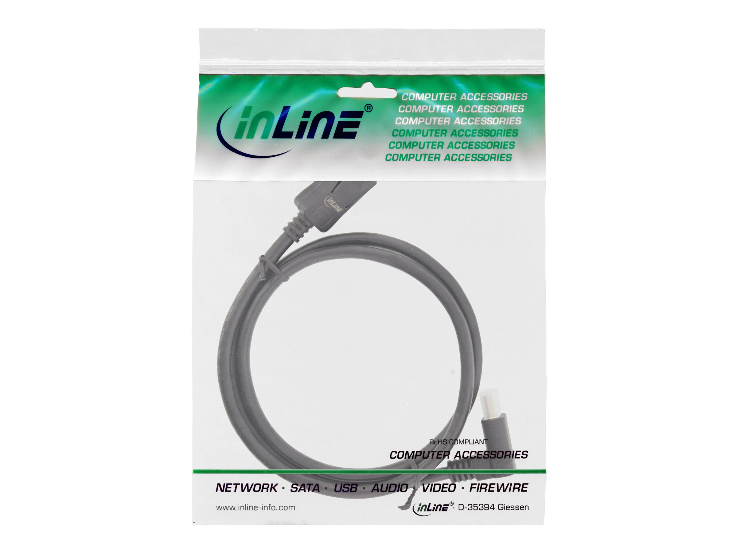 InLine DisplayPort 1.4 Kabel 8K4K nach oben gewinkelt 2 m Schwarz