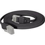 exertis Connect High Quality Flachband Patchkabel Cat. 6, U/UTP, schwarz, 0,5 m Ideal für die Verlegung unter Fußleisten, Teppichböden, Laminat und anderen Bodenbelägen - RJ45-Stecker an RJ45-Stecker- Twisted Pair, ungeschirmt, 4 x 2 x AWG 32- wesentlich flacher als norm (77800S)